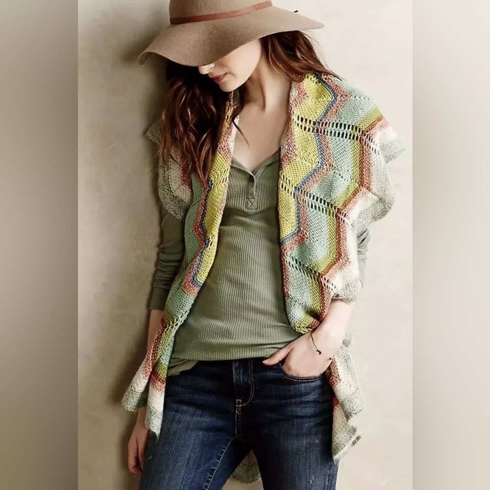 Anthropologie Rosie Neira Knitted Sweater Vest in Multicolour Chevron Pattern